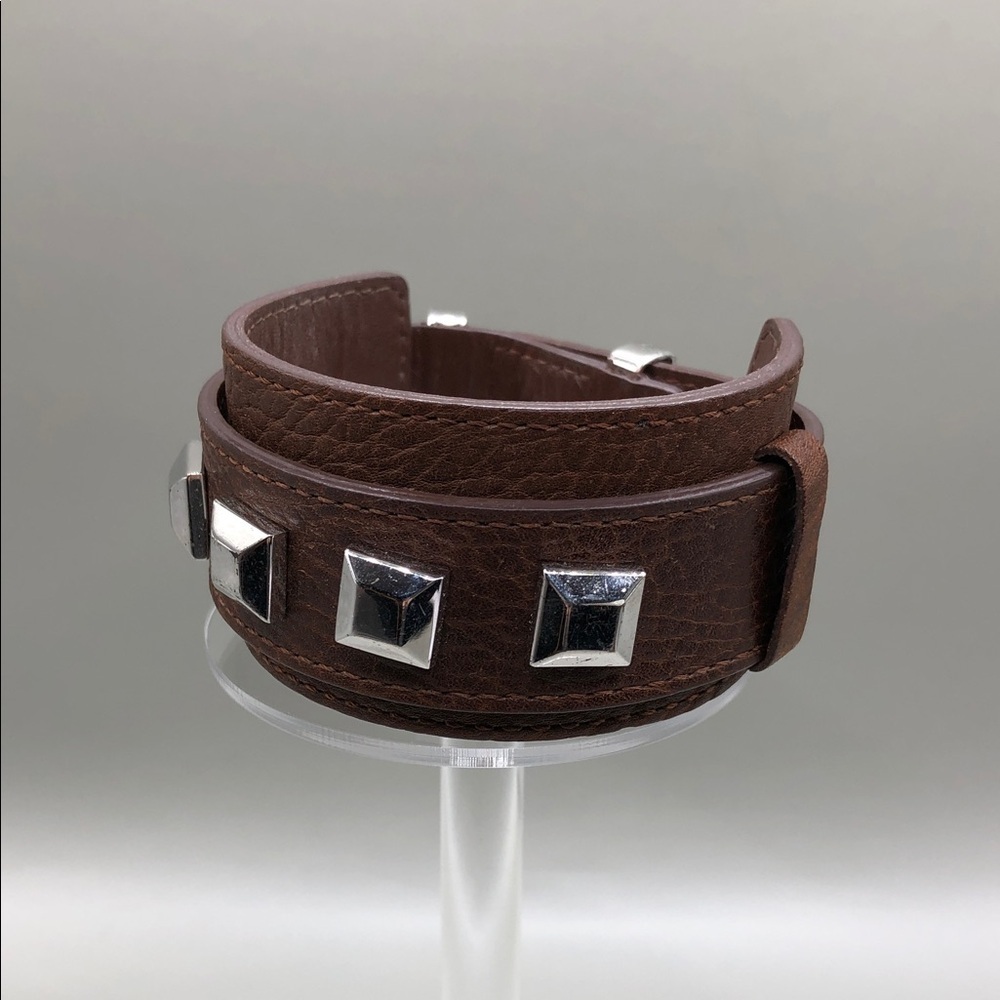 DYRBERG/KERN of DENMARK Brown Leather Sterling Silver 925 Studded Bracelet Men's